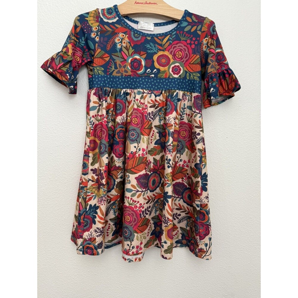 Little Miss Marmalade Girls Size 5 Fall Floral Mod Knit Stretch EUC Blue Maroon